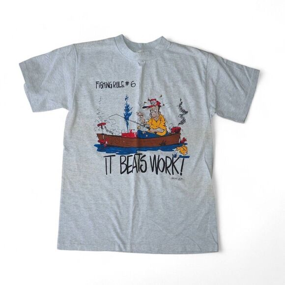 Unbalanced Lines Vintage 90s Fishing Rules #6 Single Stitch T-Shirt Men's M - Picture 1 of 6